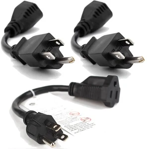 0.5ft Short Power Extension Cord Outlet Saver, 3Prong Indoor/Outdoor Use 3 PacK - Picture 1 of 6