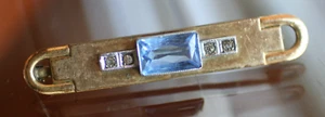 vintage:* ART DECO BLUE TOPAZ W/INSET STONES ON GOLD TONE PIN 1 7/8" C-CLASP XCN - Picture 1 of 4
