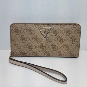 GUESS Women's Noelle Khaki Large Zip Around Wallet w/Wristlet Strap - Picture 1 of 11