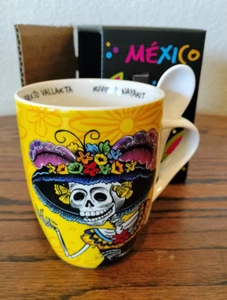 MBC Top Gift Mexico Sugar Skull Skeleton Coffee Tea Cup & Spoon Day Of The Dead - Picture 1 of 21