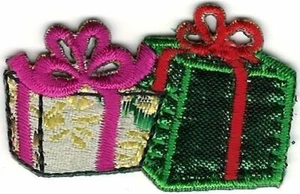 1 1/8" x 1 3/4" Shiny Green Christmas Presents Patch - Picture 1 of 1