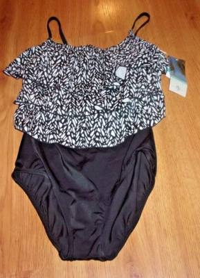 Studio Works Bathing Swim Suit 16 Black White Layered One Piece MSRP $84 NEW - Image 1 of 4