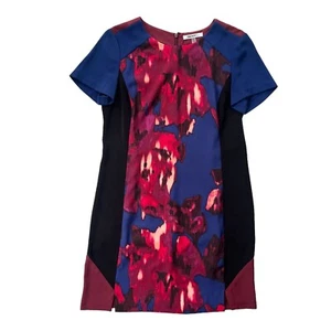 DKNYC Women’s Small Maroon Navy Black Colorblock Floral Short Sleeve Shift Dress - Picture 1 of 18