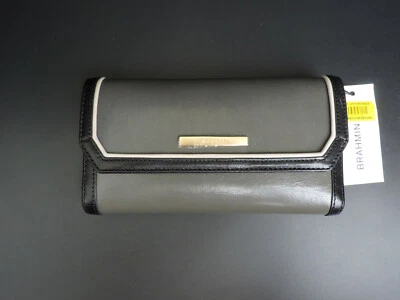Cartera Brahmin Gris Oscuro Negra Gris Claro Borde Cuero Suave Chequera Nueva con Etiquetas Foto 1 de 4