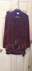 Emma James Liz Claiborne Skirt Set Burgundy Print Lined Long Slv Zip Elastic - Picture 1 of 9