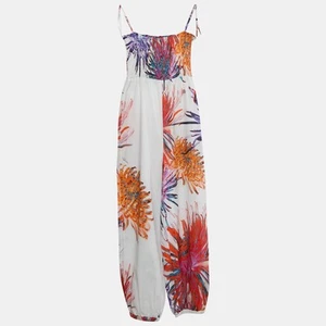 Roberto Cavalli Kids White/Orange Floral Print Cotton Shirring Jumpsuit 10 Yrs - Picture 1 of 6