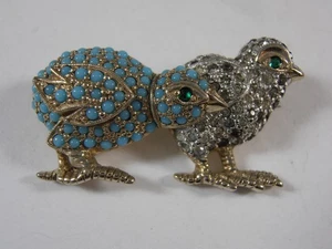 Vintage Jomaz Baby Chick Bird Brooch Pin Pave Turquoise Designer Signed - Bild 1 von 4