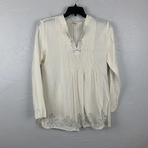 Sundance Bluse Damen groß creme Seide bestickt Pailletten Tunika Top Boho Indien - Bild 1 von 10