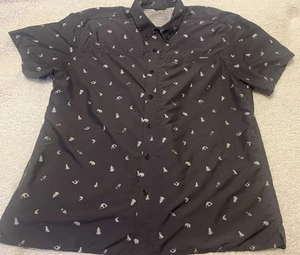 Eddie Bauer Herren Camp Shirt Kurzarm Hund Fisch Camping Print grau Gr. XL - Bild 1 von 4
