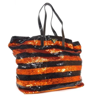 Prada границы блестками эмали металлический оранжевый черный сумка с короткими ручками винтажный подлинный - Изображение 1 из 4
