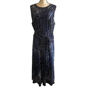 Lauren Ralph Lauren Damen Plus 18W Maxikleid Ärmellos Navy Weiß Geometrisch - Bild 1 von 6