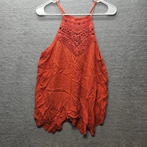 BCX Women Size XL Summer Halter Spaghetti Strap Lace Flowy Tank Top Orange - Picture 1 of 9