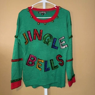 Suéter Verde Festivo con Diseño Jingle Bells Estados Unidos Suéteres Pequeños Foto 1 de 4