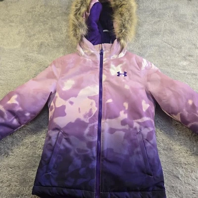 Under Armour Storm Ski Jacket Youth Small Coldgear Purple Detachable Fur - Image 1 of 4