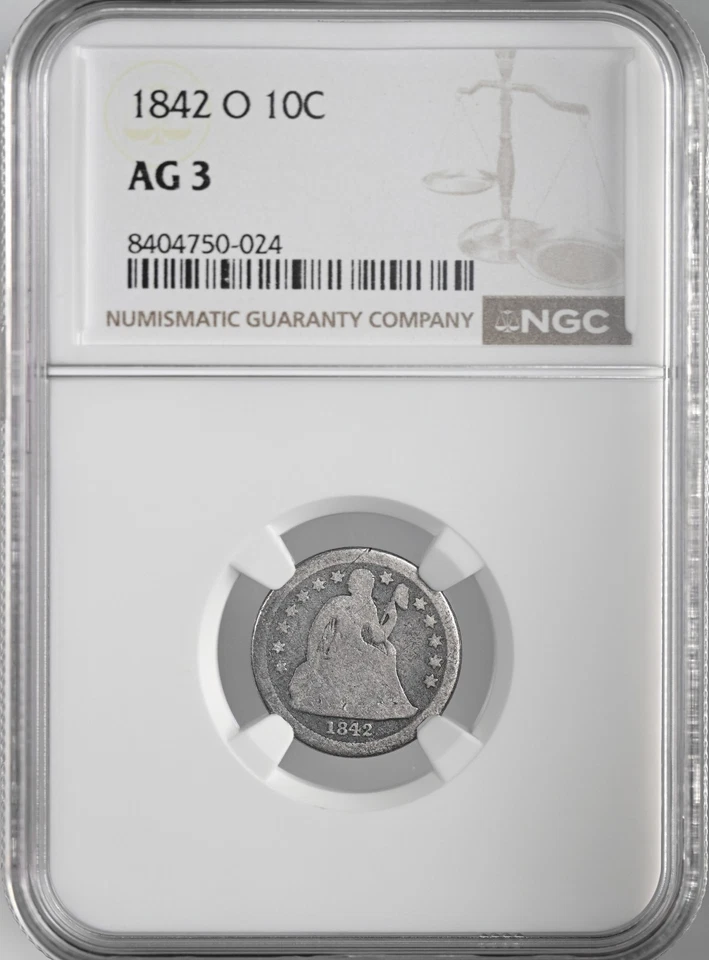 1842-O  10C SEATED LIBERTY DIME NEW ORLEANS  NGC AG3 #8404750-024 - Image 1 of 4