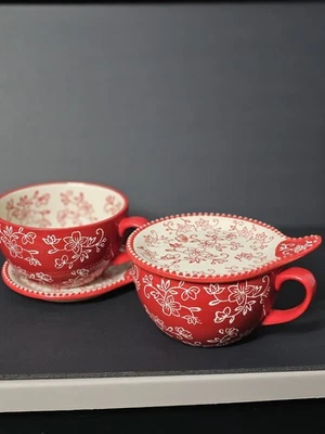 Juego de 2 tazones de sopa con platillos Temptations By Tara de encaje floral 22 OZ Foto 1 de 4