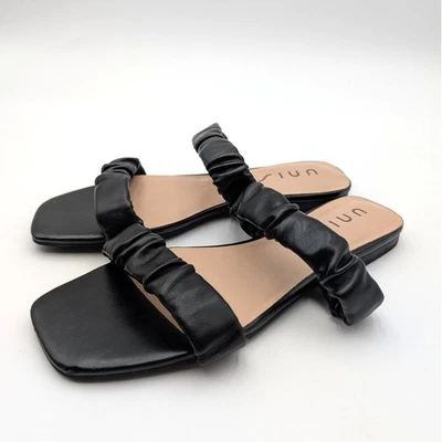 Sandalia Unisa Unseista Scrunchie Doble Correa Deslizable Para Mujer Negra Talla US8 EU38.5 Foto 1 de 4