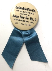 Vintage 1905 Harrisburg, PA-Columbia Fire Co.-Hope Fire Co, No. 2 Pinback Band - Bild 1 von 4