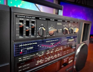 HITACHI TRK-9100W 🌈RaRe🌈 Vintage Cassette Radio EQ Boombox - Picture 1 of 6