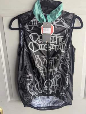 NWT Women's Cycling Vest — Deloitte Digital, Graffiti Style Windproof Black Teal - Image 1 of 4