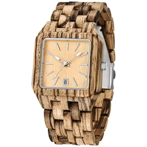 Men's Wooden Watches Handmade Wood Date Display Analog Quartz Wristwatch - Picture 1 of 7