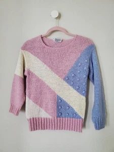 Vintage Hewlett 80s Geometric Asymmetric Pastel Bobble Sweater Korea S XS - Bild 1 von 5