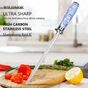 WILDMOK High quality 8 Inch Sharpening Rod with Blue and White Resin Handle - Picture 1 of 7
