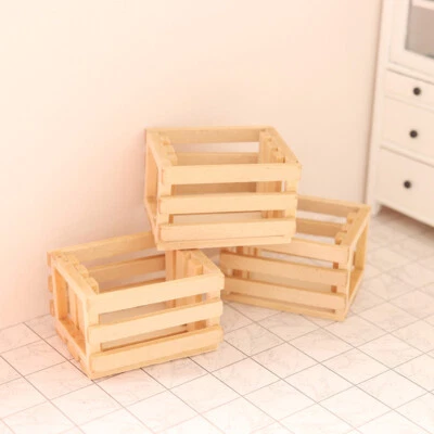3PC 1:12 Scale Dollhouse Miniatures Wooden Storage Frame Store Box Wood Decorate - Image 1 of 4