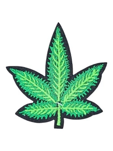 MARIJUANA WEED POT LEAF GREEN EMBROIDERED PLANT IRON ON PATCH - Picture 1 of 3