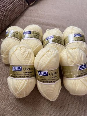 Lot Of 7 skeins, Berella Sports Spun Yarn By Bernat, 2846 Baby Yellow Vintage - Image 1 of 4