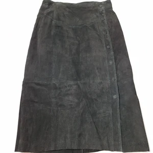 Vtg WILSONS Leather Suede Pencil Midi Skirt Sz 14 Black Lined Western Festival - Picture 1 of 8