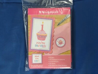 1 Pack of 20 Baby Girl Birthday Invitations *NEW* h1 - Image 1 of 3