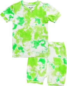 Infant Toddler Kids Junior Soft Bamboo Pajamas Tie Dye Short Summer Pjs 2Pcs Set - Picture 1 of 12