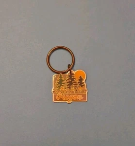 Oregon Souvenir Keychain Key Ring Square Gold Metal Trees Flowers Smooth - Picture 1 of 9