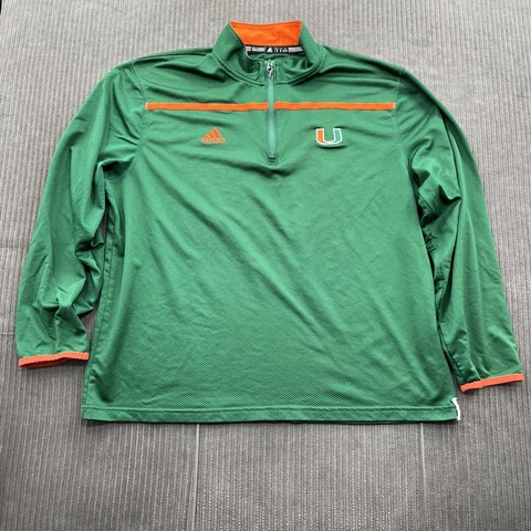 Adidas Miami Hurricanes Men Quarter Zip Pullover Size XL X-Large Green Polyester Cover