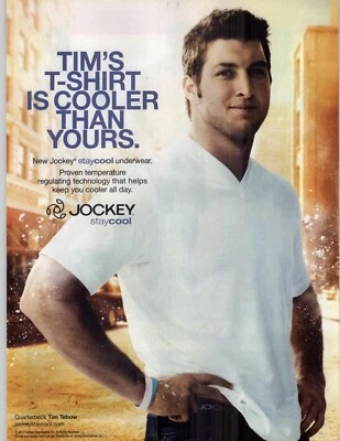 2011 Tim Tebow Jockey Stay Cool White Tshirt Vintage Magazine Print Ad   - Image 1 of 4