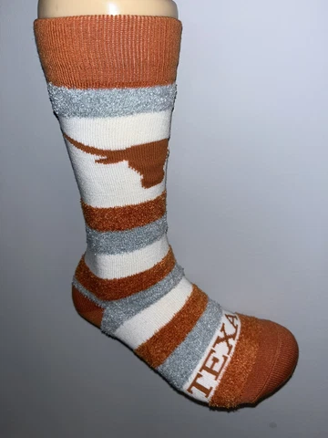 TEXAS LONGHORNS NCAA COLLEGE TEAM LOGO WOMENS PRO STRIPE SOFT FUZZY CREW SOCKS Q Cover
