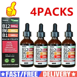 4x Vitamin B12 & B6 Liquid Tropfen, B12 Sublingual B Komplex - B12 5000mcg 60ml - Bild 1 von 12