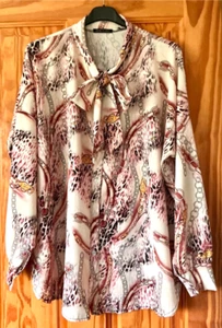 Made In Italy Womens Pink Animal & Chain Print Tie Neck Blouse, One Size (12-18) - Picture 1 of 8