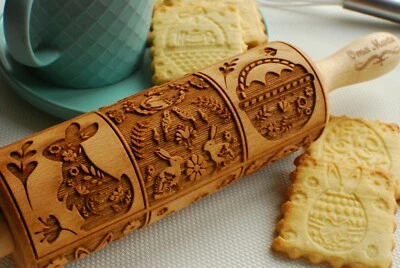 Happy Easter Engraved Rolling Pin Embossed Dough Roller  Carved Mold  - Image 1 of 4