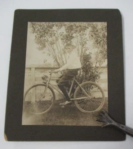 Antique Photograph, YOUNG MAN ON BICYCLE, Circa 1908 - Picture 1 of 2