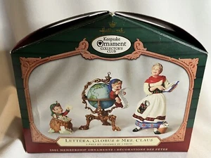 Hallmark Ornament 2001 Membership 3pc Lettera Globus Mrs Claus & Elves w/ Globe - Picture 1 of 11