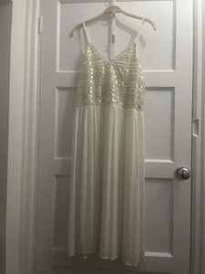 PRETTY GOLD SEQUIN FLOATY STRAPPY SEXY SUMMER DRESS Size L - Picture 1 of 3