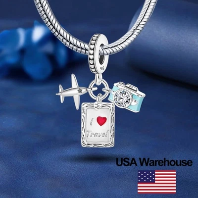 S925 Sterling Silver Airplane Charm Beads Fit for Bracelets DIY Jewelry Womens - Image 1 of 4