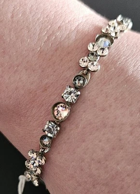 NWT Sorrelli Pink & Clear Crystal Bracelet Silver Tone 7" Signed - Image 1 of 4