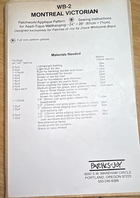 Vintage Patches of Joy Montreal Victorian Patchwork/Applique Pattern 24”x 28” - Image 1 of 4