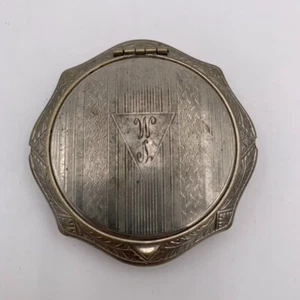 1920's Antique LAZELL DE MERIDOR Silver Art Deco Powder Compact Mirror Signed - Picture 1 of 22