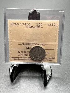 1945c Newfoundland 10 Cent ICCS Graded VF30 - Picture 1 of 4