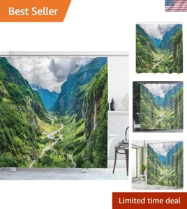 Stylish Mountain Landscape Shower Curtain, Easy Care with Hook & Loop Closure - Picture 1 of 6