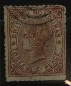 Stamp Obliterated British Honduras N° 5- 3 Pence Brown 1871 Not Indented BAR - Picture 1 of 1